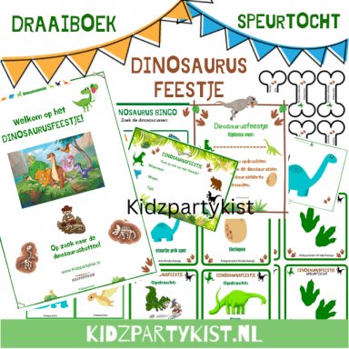 Dinosaurus draaiboek met speurtocht en spellen